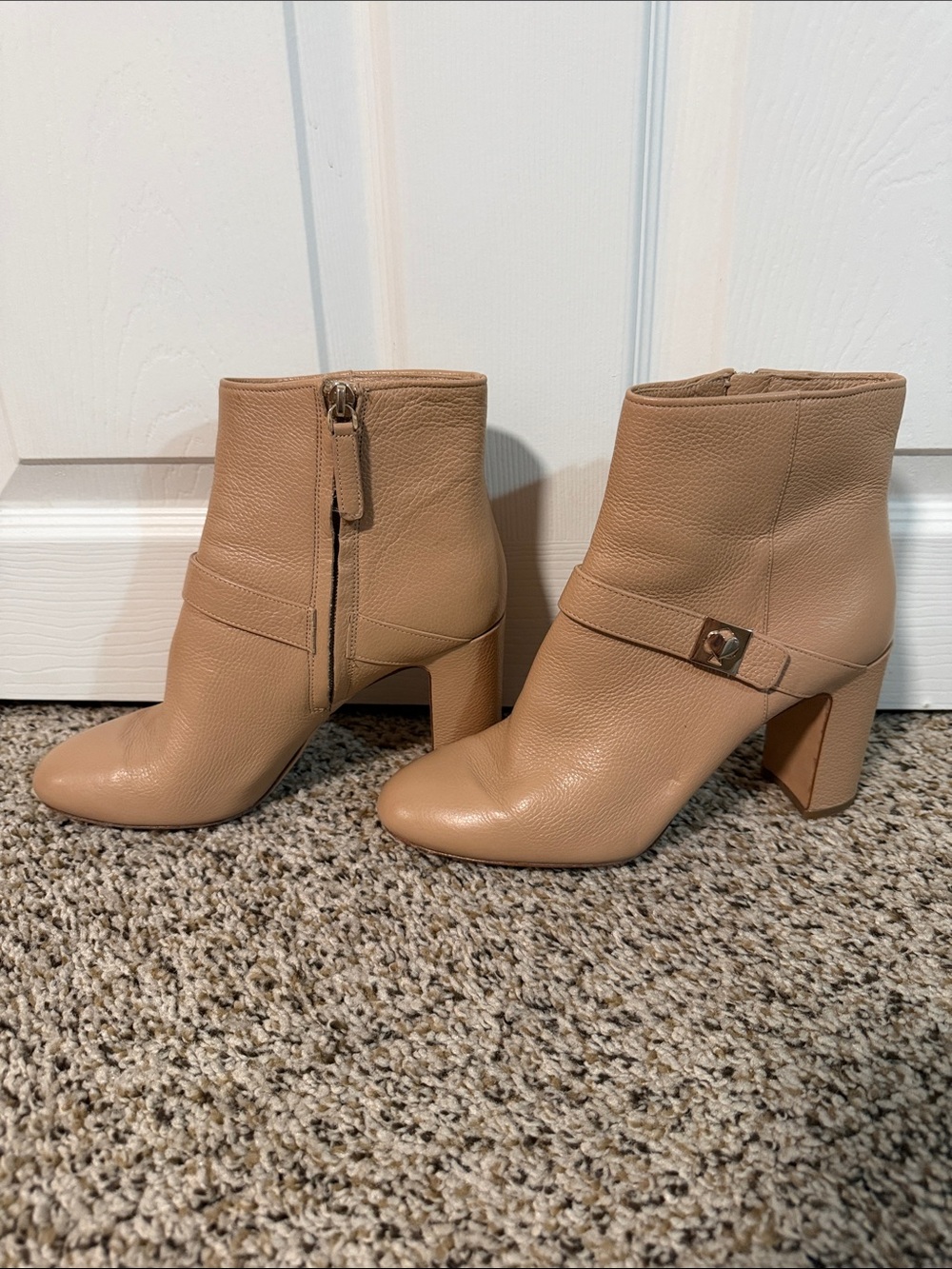 kate spade Beige Leather Block Heel Ankle Boots
